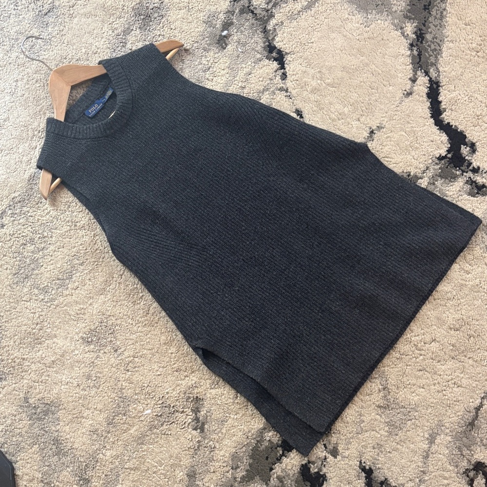 Ralph Lauren Charcoal Ribbed Knit Sleeveless Tunic